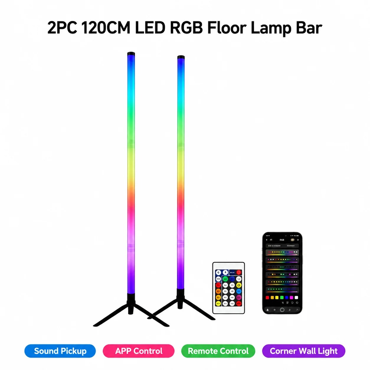 Lighting Decoration In Bedroom - 2 Pack RGB LED Corner Floor