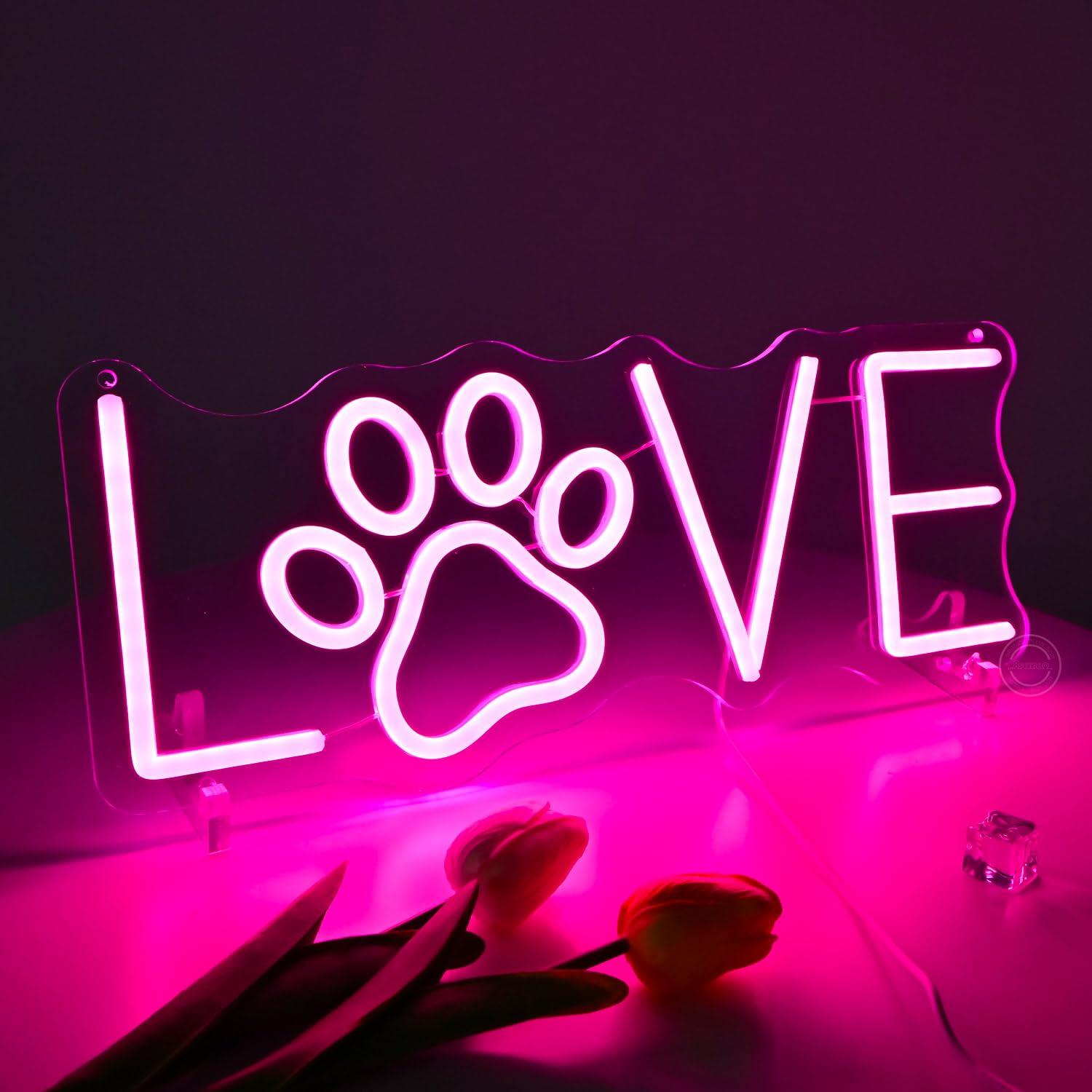 Lighting Decor Living Room - Love Paw Neon Sign USB Dimmable