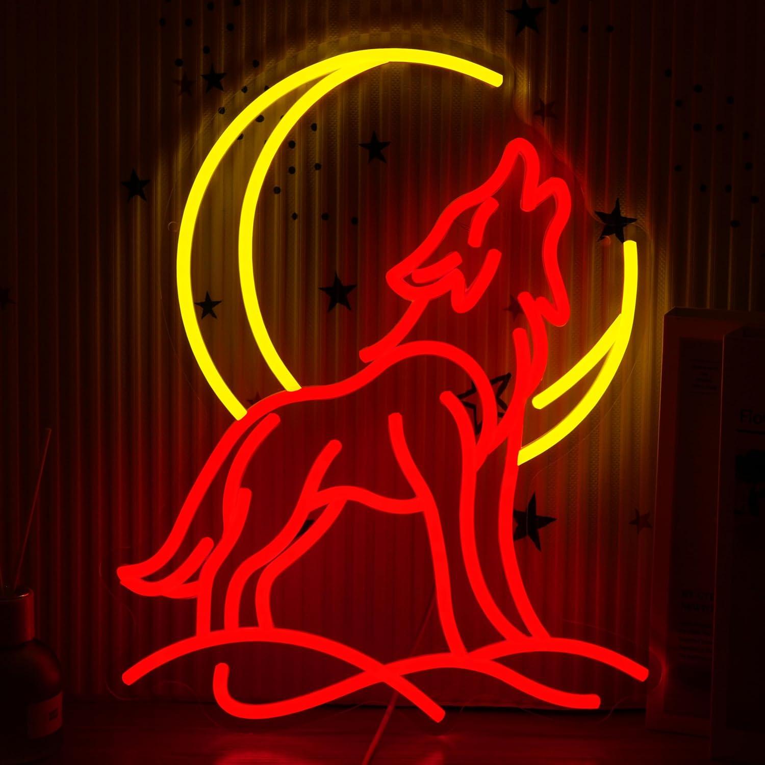 Lighting Decoration In Bedroom - Howling Wolf Neon Sign Dimmable LED