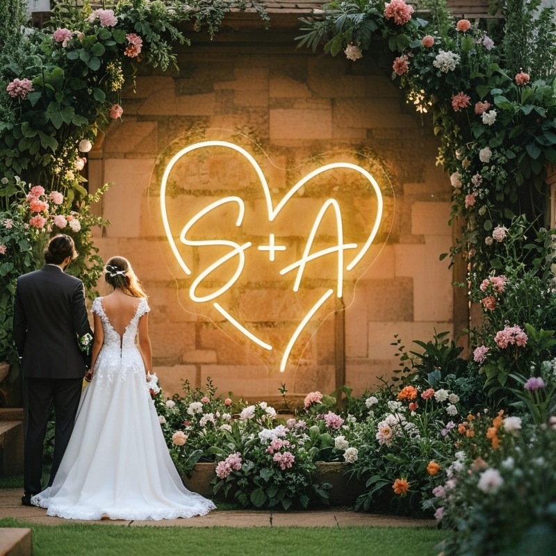 Custom Initials Heart LED Neon - Lighting Decoration For Wedding ulasan dan harga