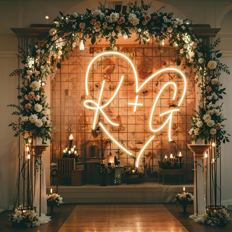 Custom Initials Heart LED Neon - Lighting Decoration For Wedding ulasan dan harga