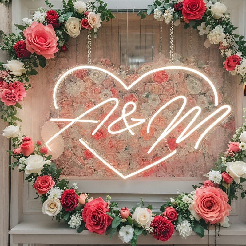 Custom Initials Heart LED Neon - Lighting Decoration For Wedding ulasan dan harga