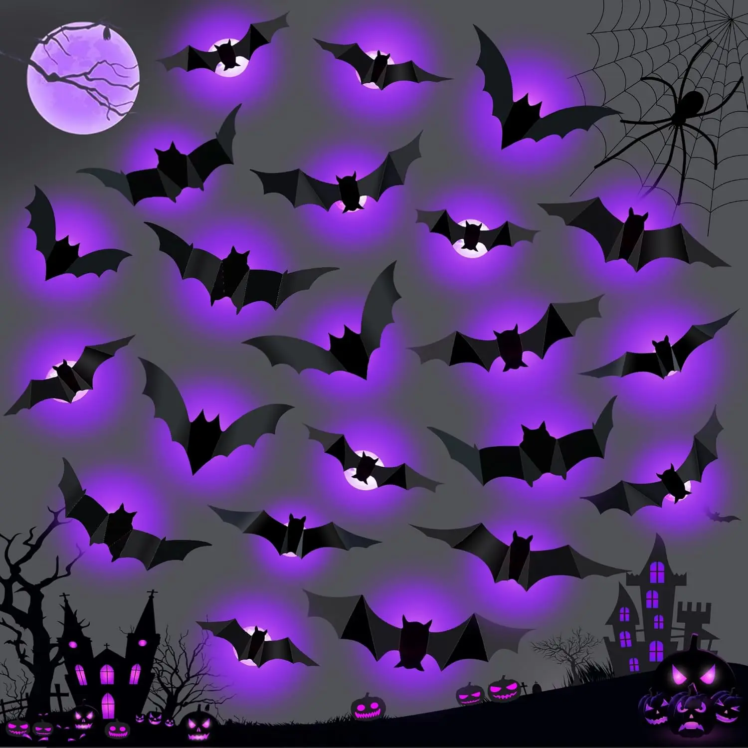 Halloween LED Bats Spider Deco - Outdoor Lighting Wedding Decor ulasan dan harga