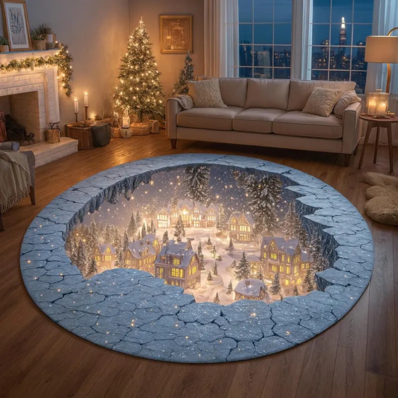 3D Christmas Village Rug Winte - Bathroom Lighting Decor Ideas ulasan dan harga