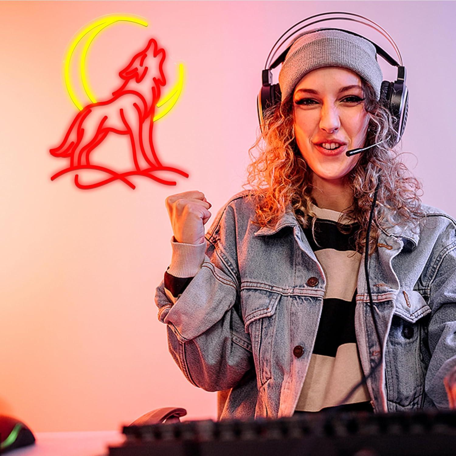 Howling Wolf Neon Sign Dimmabl - Lighting Decoration In Bedroom ulasan dan harga
